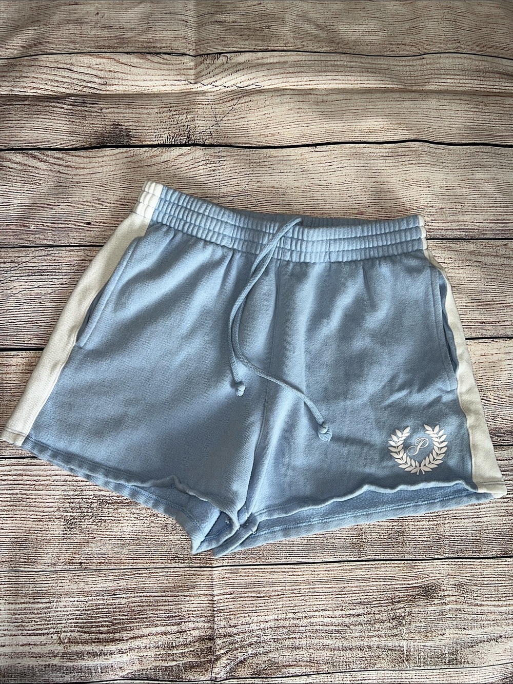 PINK Victoria's Secret blue and White Side-Stripe Lounge Shorts